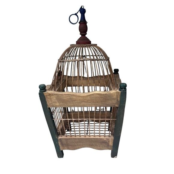 Vintage Rustic Wood and Wire Decorative Bird House Bird Cage 14"x 7.5" Black Tan - Picture 1 of 7